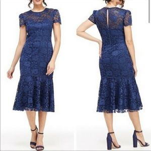 NWT’s Gal Meets Glam Women’s Eve Blue Lace Short Sleeve Ruffle Hem Dress size 8
